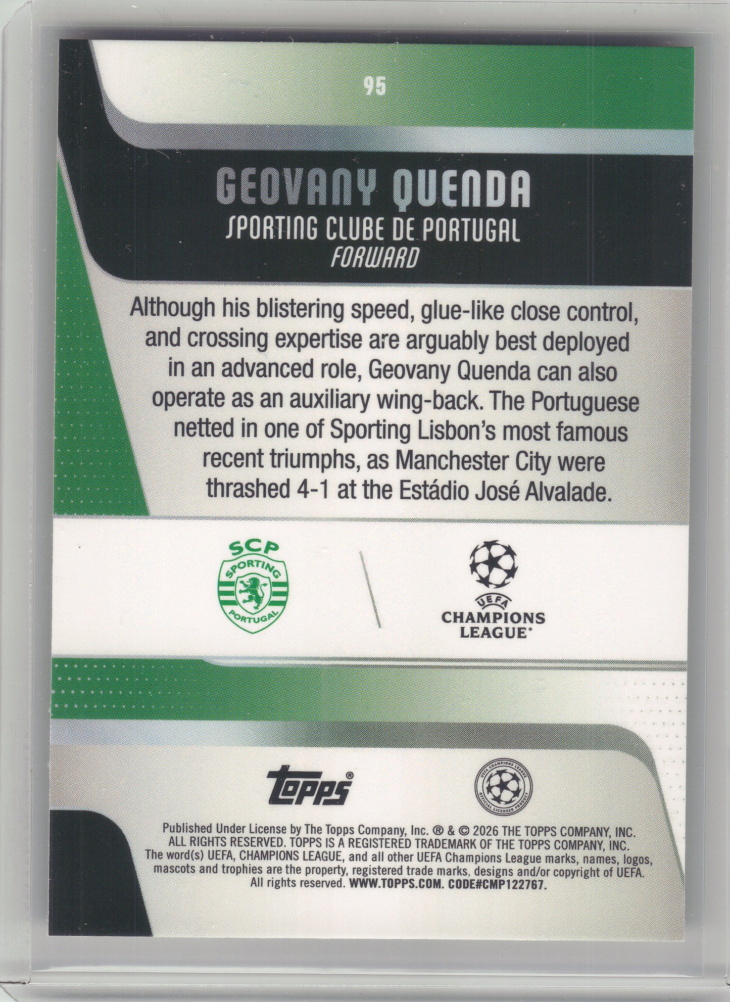2025-26 Topps UEFA Club Competitions #95 Geovany Quenda Holo Foil Sporting Clube de Portugal