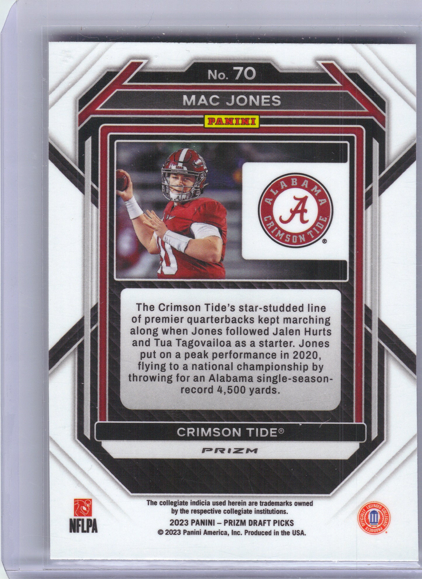 2023 Panini Prizm Draft Picks #70 Mac Jones Prizms Purple Wave Alabama Crimson Tide