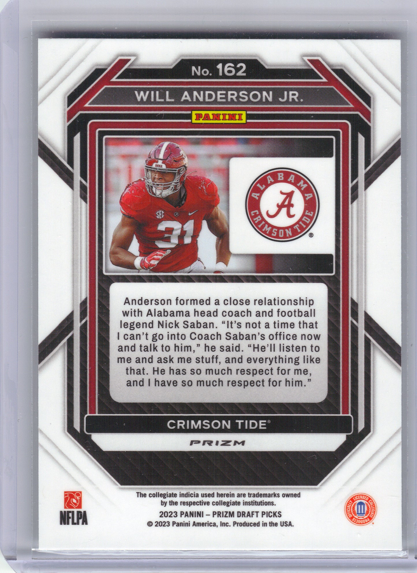 2023 Panini Prizm Draft Picks #162 Will Anderson Jr. Prizms Green Alabama Crimson Tide