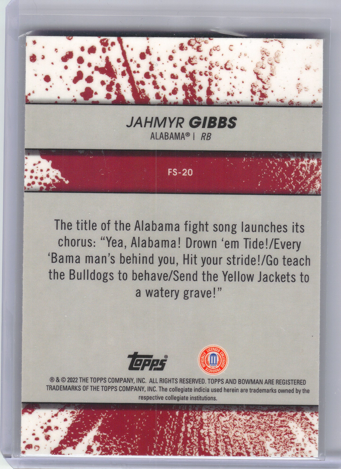 2022-23 Bowman's Best University #FS-20 Jahmyr Gibbs Fight Song Alabama Crimson Tide