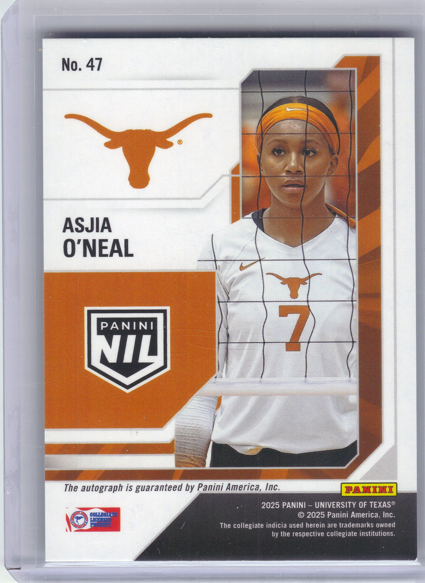 2025 Panini NIL Texas Longhorns #47 Asjia O’Neal Autographs Swirl #/199 Texas Longhorns SN,AU