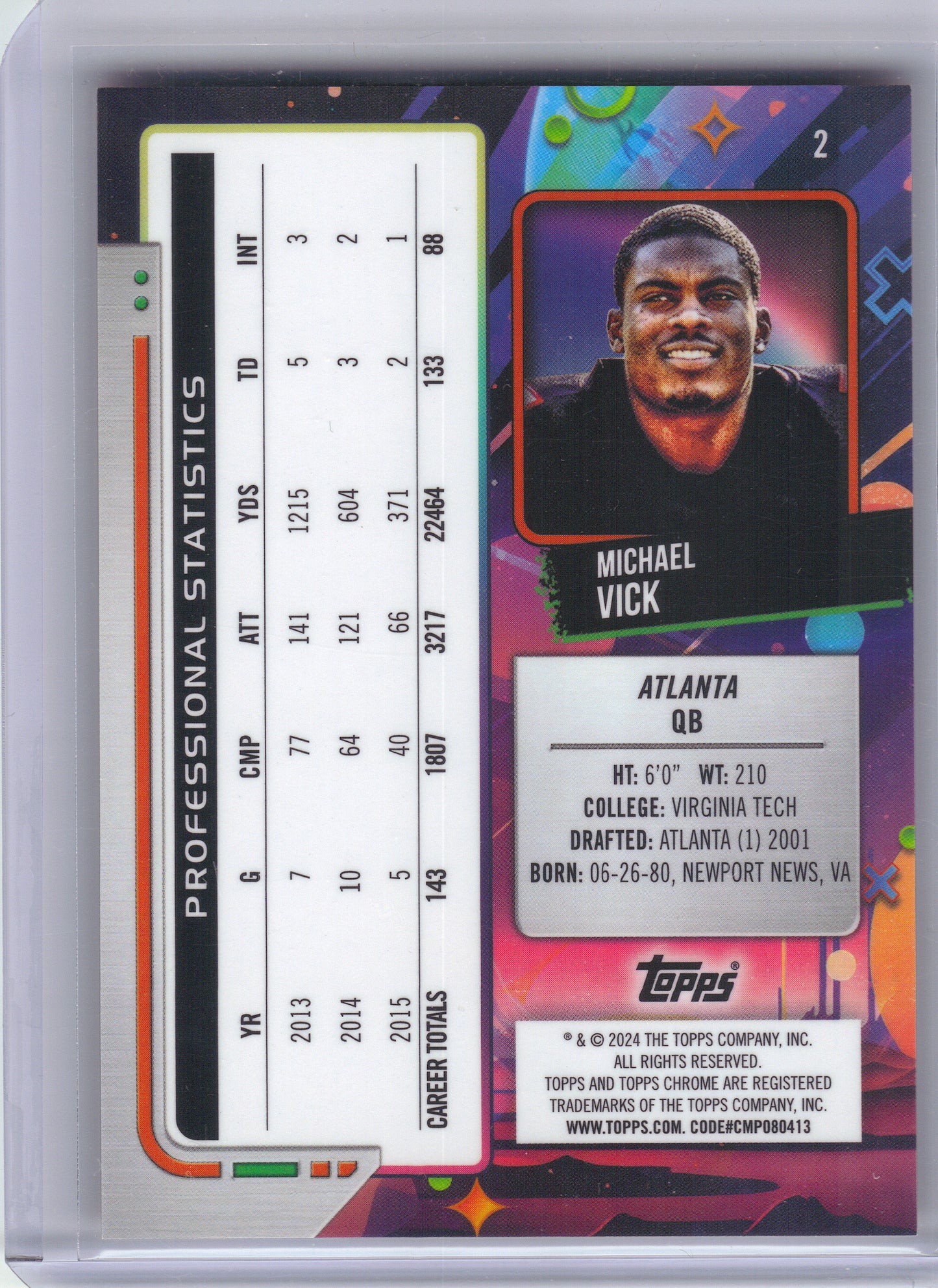 2024 Topps Chrome Cosmic #2 Michael Vick Orange Galactic Refractors #/25 Atlanta Falcons SN