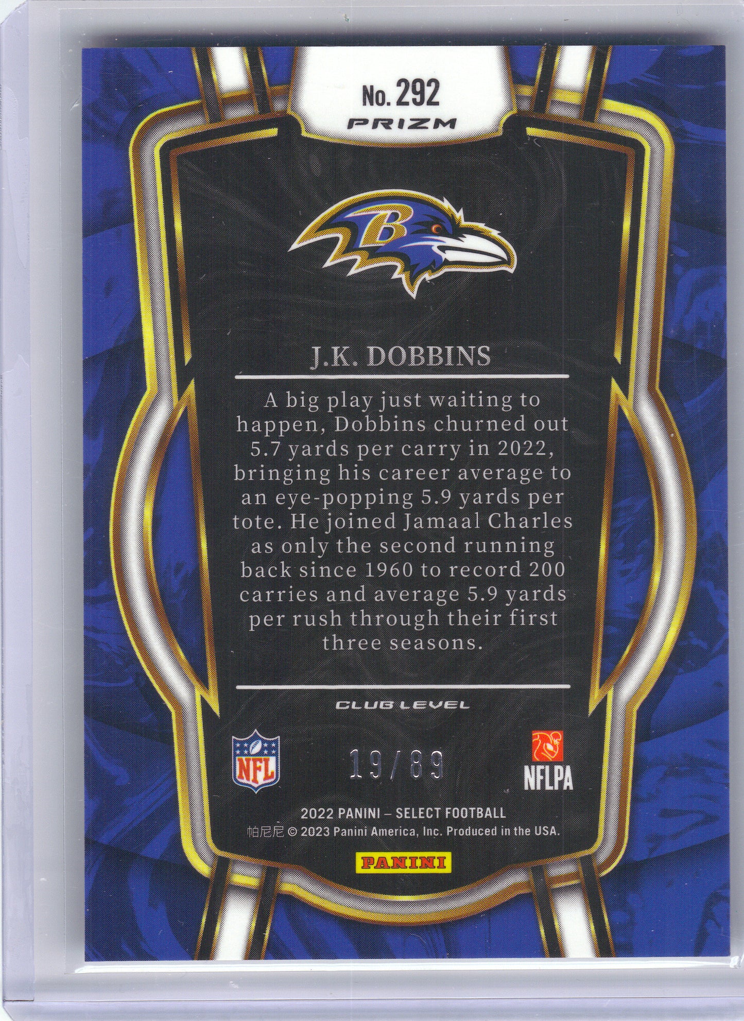 2022 Panini Select #292 J.K. Dobbins Dragon Scale Prizm #/89 Baltimore Ravens SN