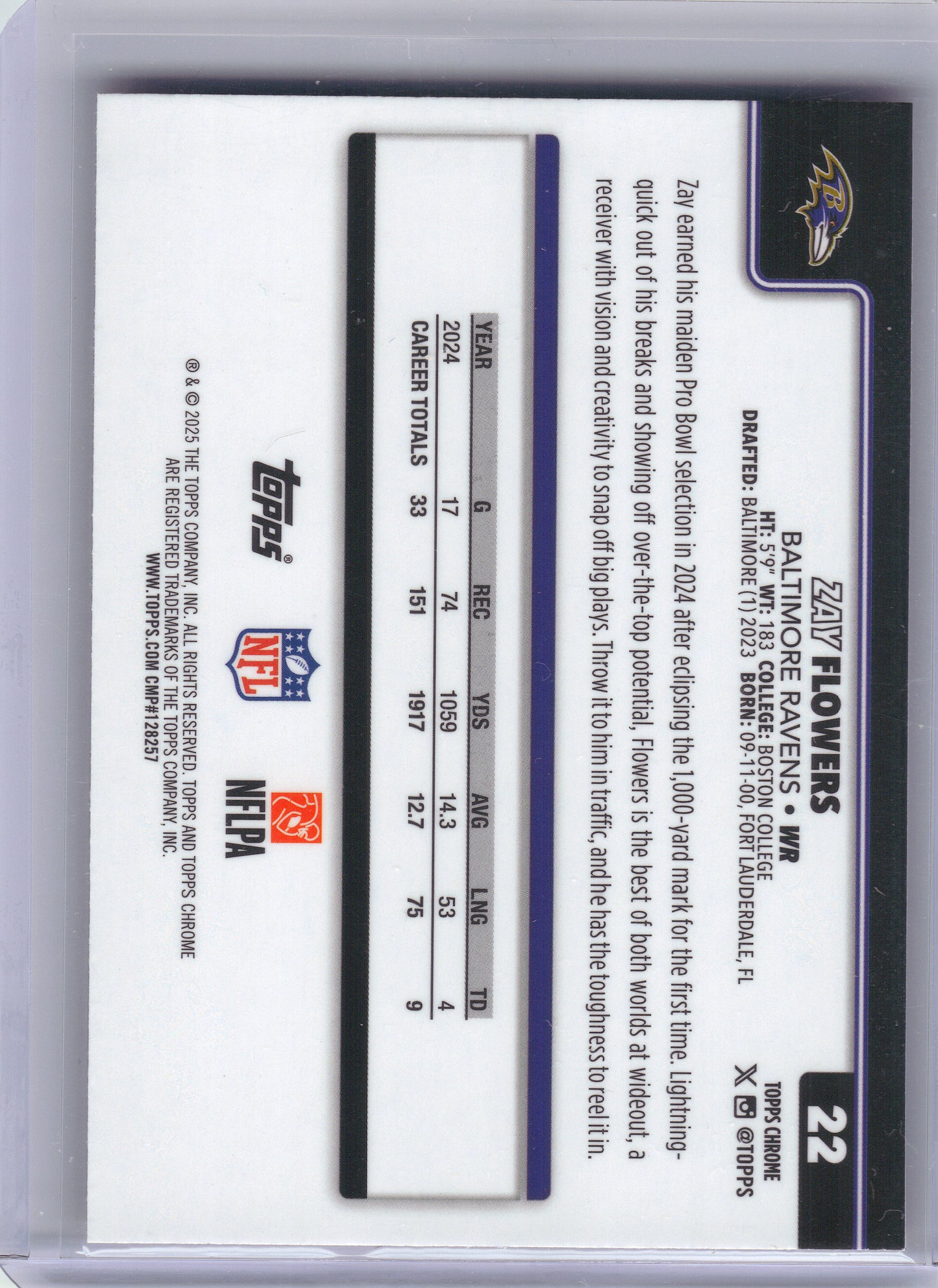 2025 Topps Chrome #22 Zay Flowers Hot Pink X-Fractor Baltimore Ravens