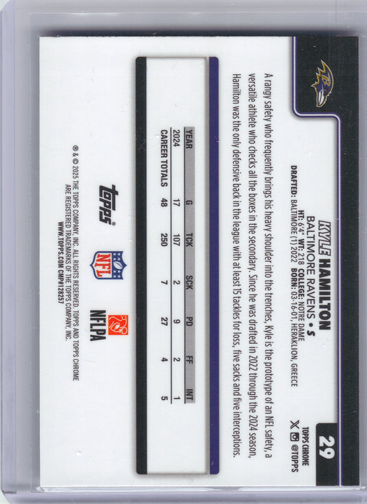 2025 Topps Chrome #29 Kyle Hamilton Ray Wave Refractor Baltimore Ravens