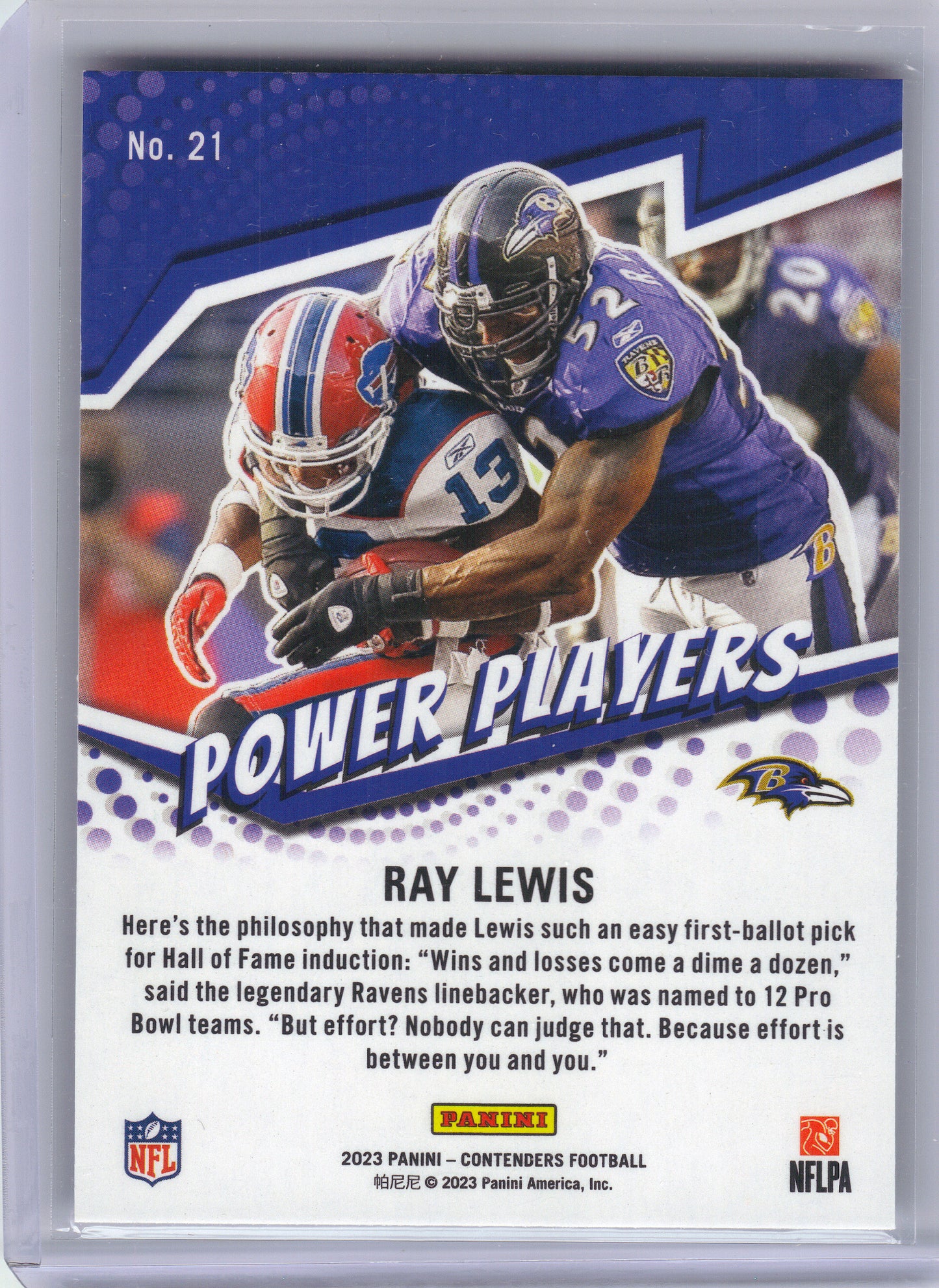 2023 Panini Contenders #21 Ray Lewis Power Players Baltimore Ravens