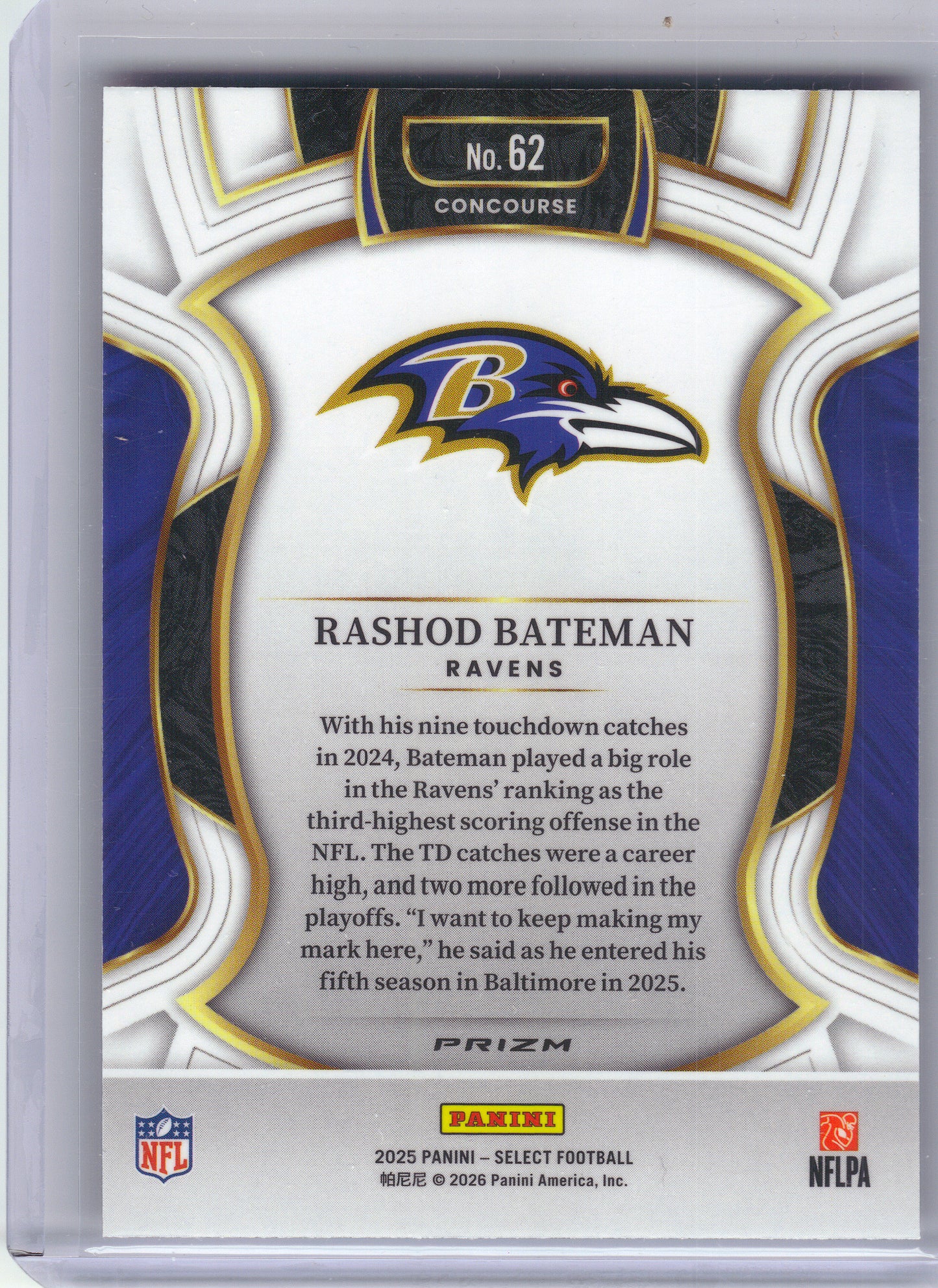2025 Panini Select #62 Rashod Bateman Pink Prizm Shock Baltimore Ravens