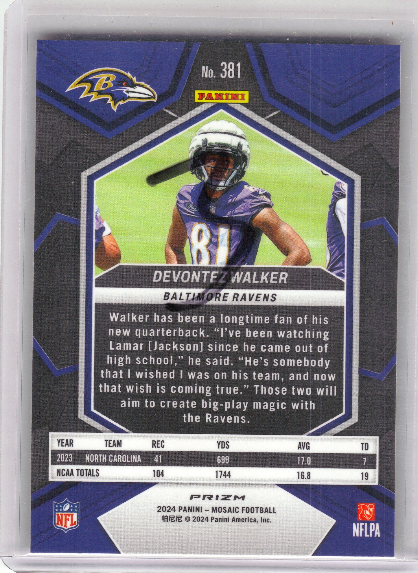 2024 Panini Mosaic #381 Devontez Walker Mosaic Reactive Yellow Baltimore Ravens