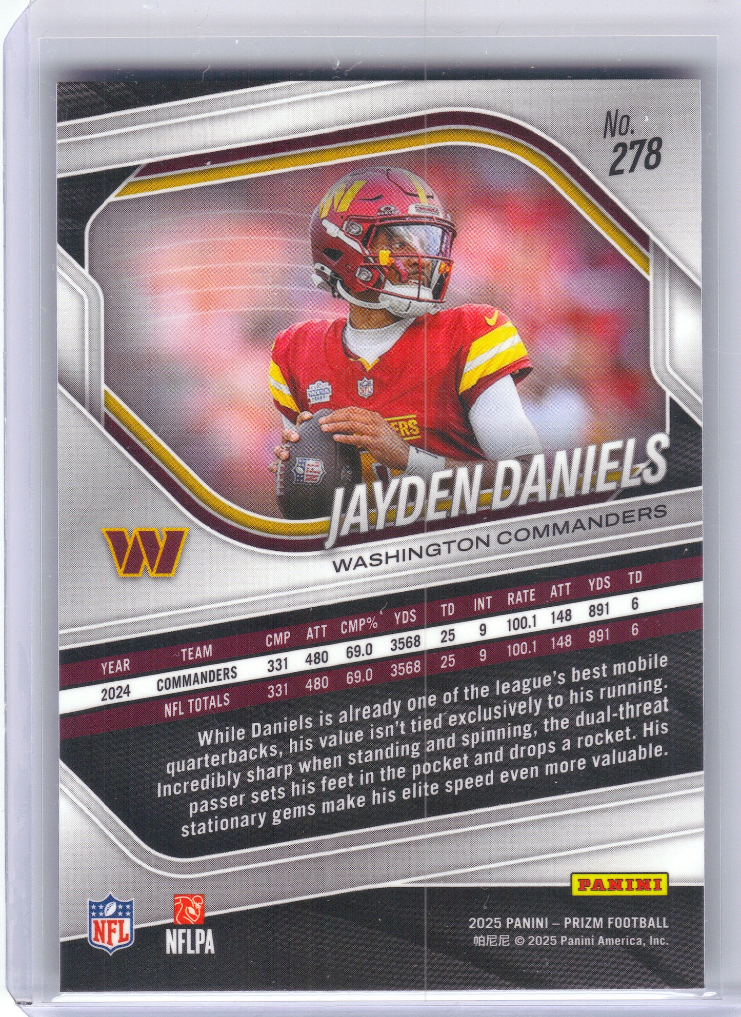 2025 Panini Prizm #278 Jayden Daniels Washington Commanders