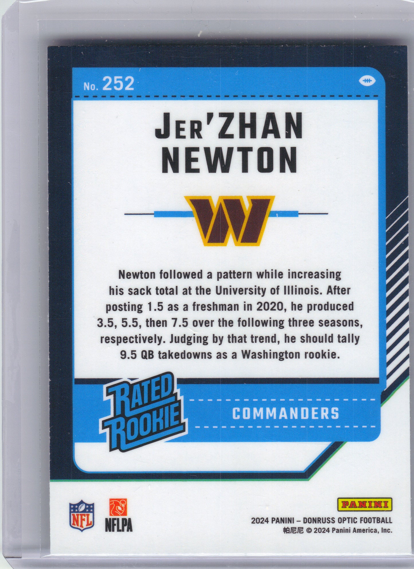 2024 Donruss Optic #252 Jer'Zhan Newton Washington Commanders RC