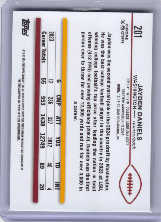 2024 Topps Chrome #201 Jayden Daniels Washington Commanders RC