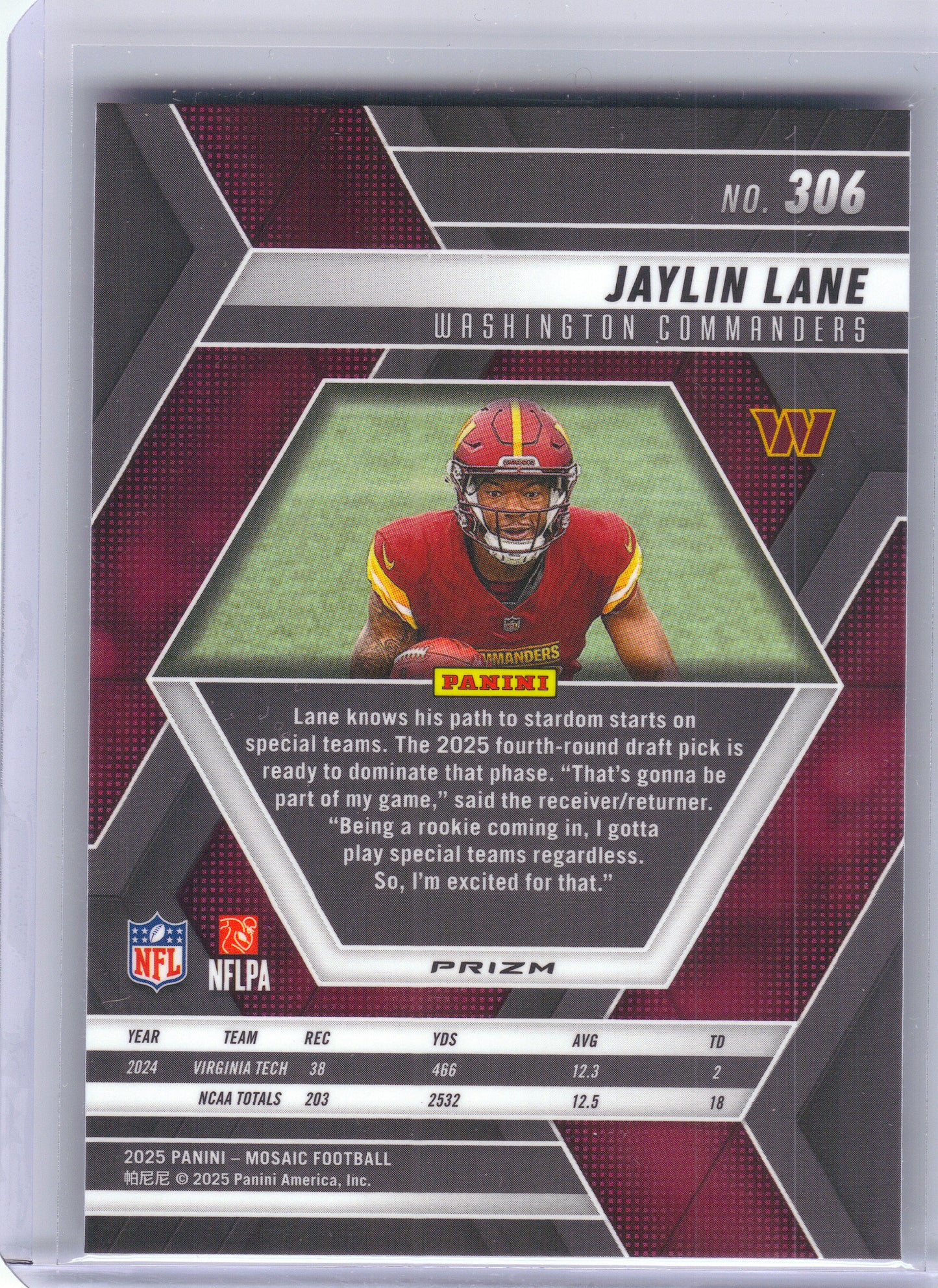 2025 Panini Mosaic #306 Jaylin Lane Silver Washington Commanders RC