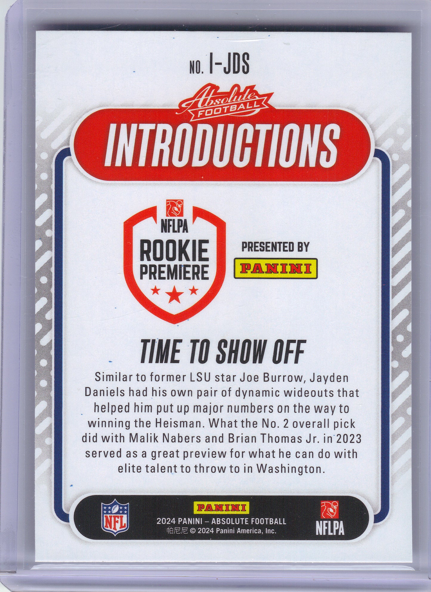 2024 Panini Absolute #I-JDS Jayden Daniels Introductions Washington Commanders