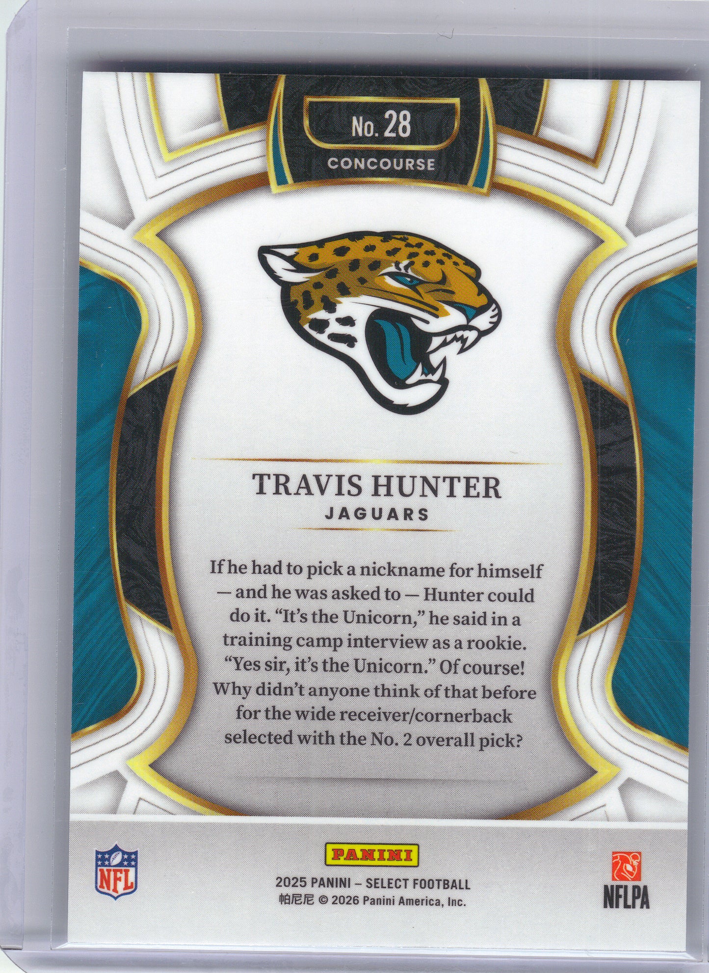 2025 Panini Select #28 Travis Hunter Jacksonville Jaguars RC