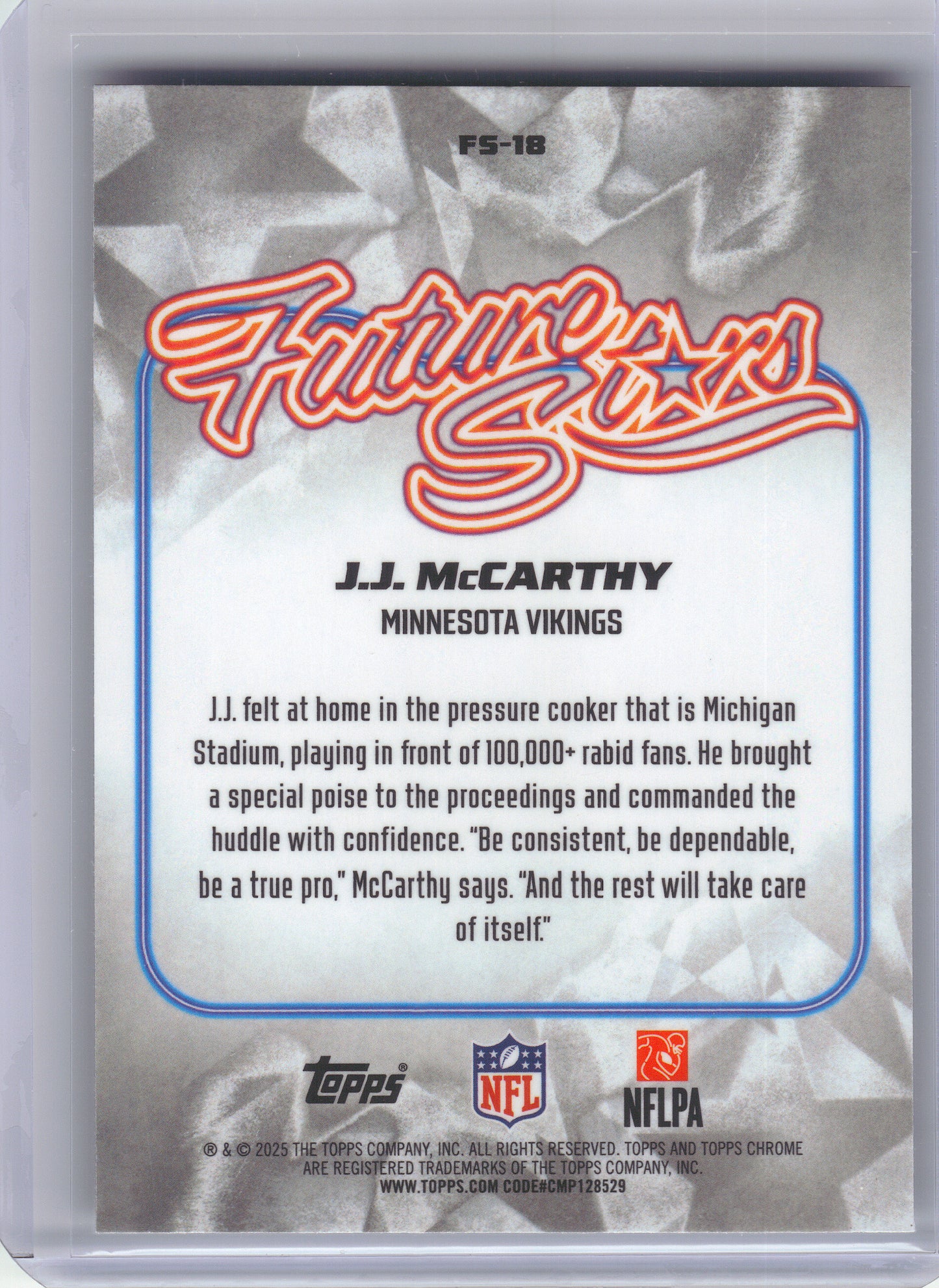 2025 Topps Chrome #FS-18 J.J. McCarthy Future Stars Minnesota Vikings