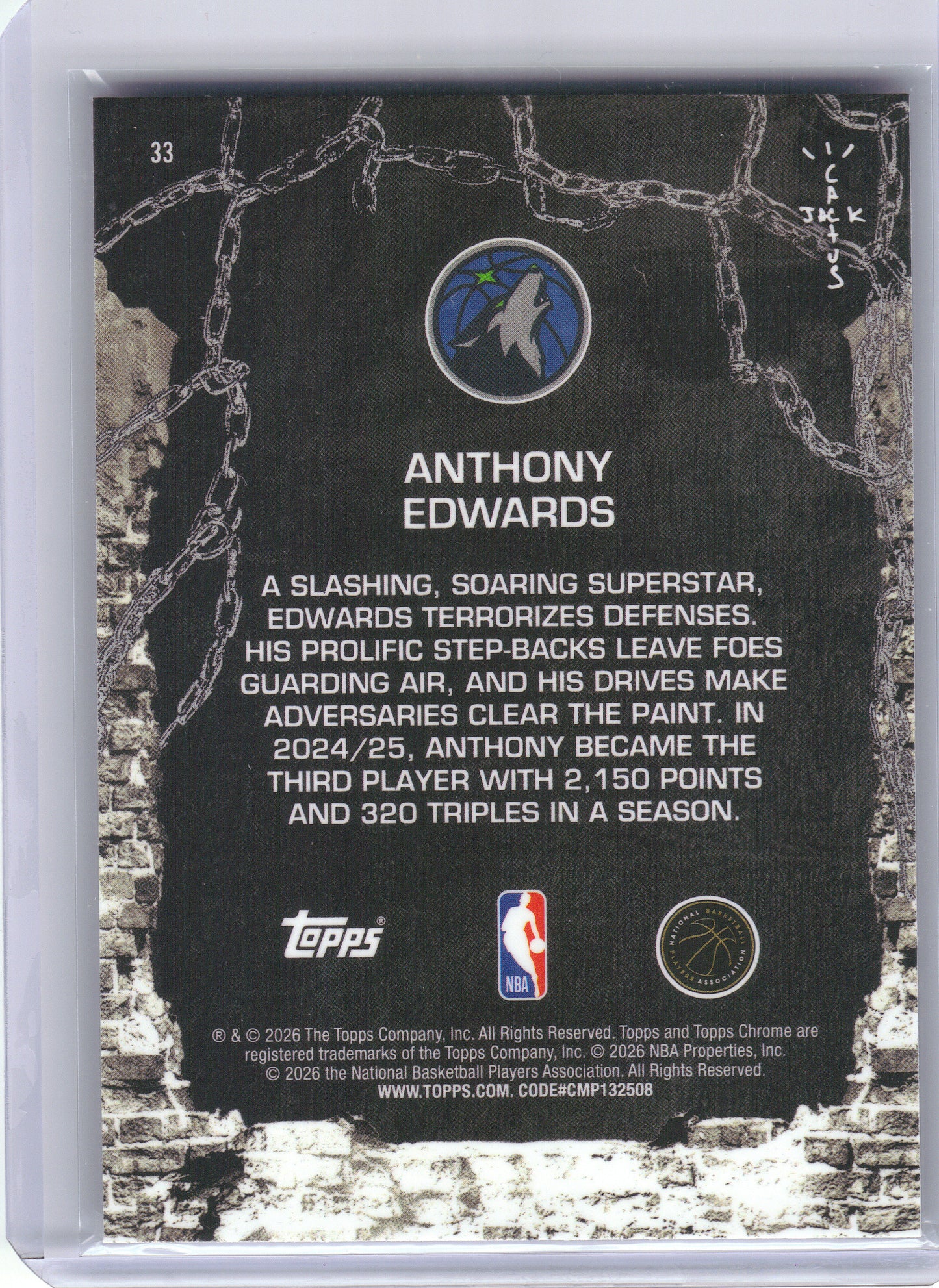 2025-26 Topps Chrome Cactus Jack #33 Anthony Edwards Refractor Minnesota Timberwolves