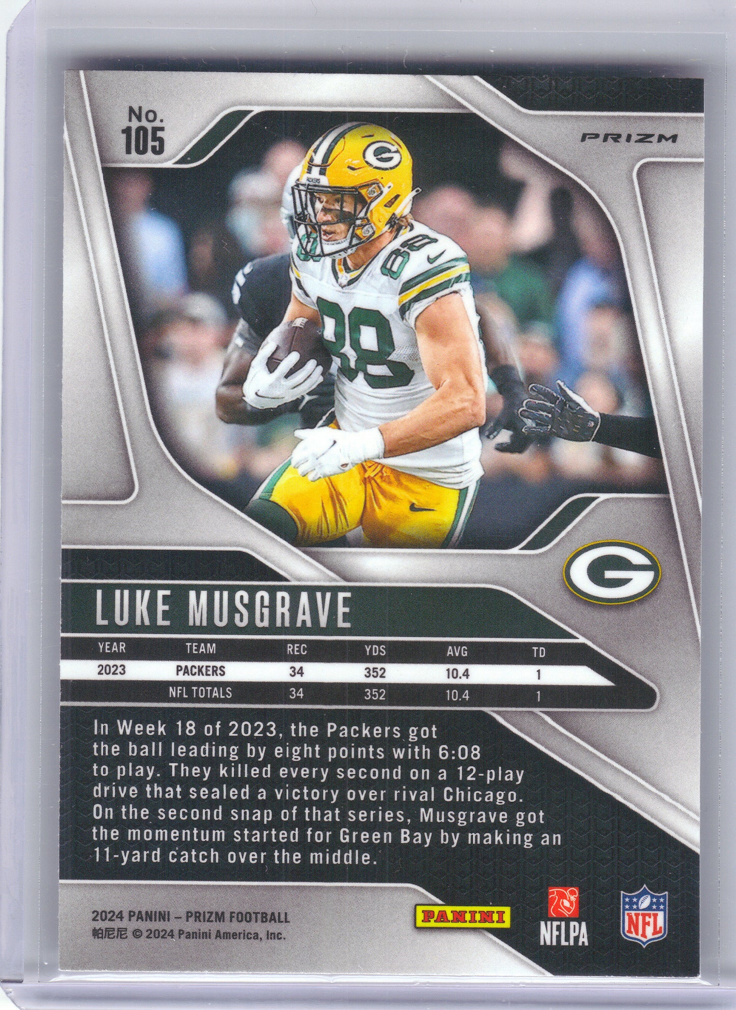 2024 Panini Prizm #105 Luke Musgrave Silver Green Bay Packers