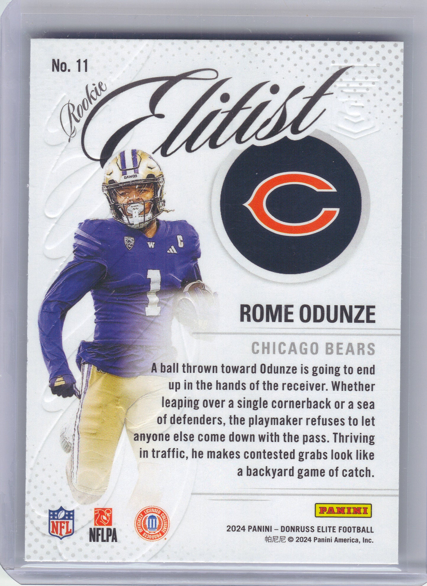 2024 Donruss Elite #11 Rome Odunze Rookie Elitist Chicago Bears