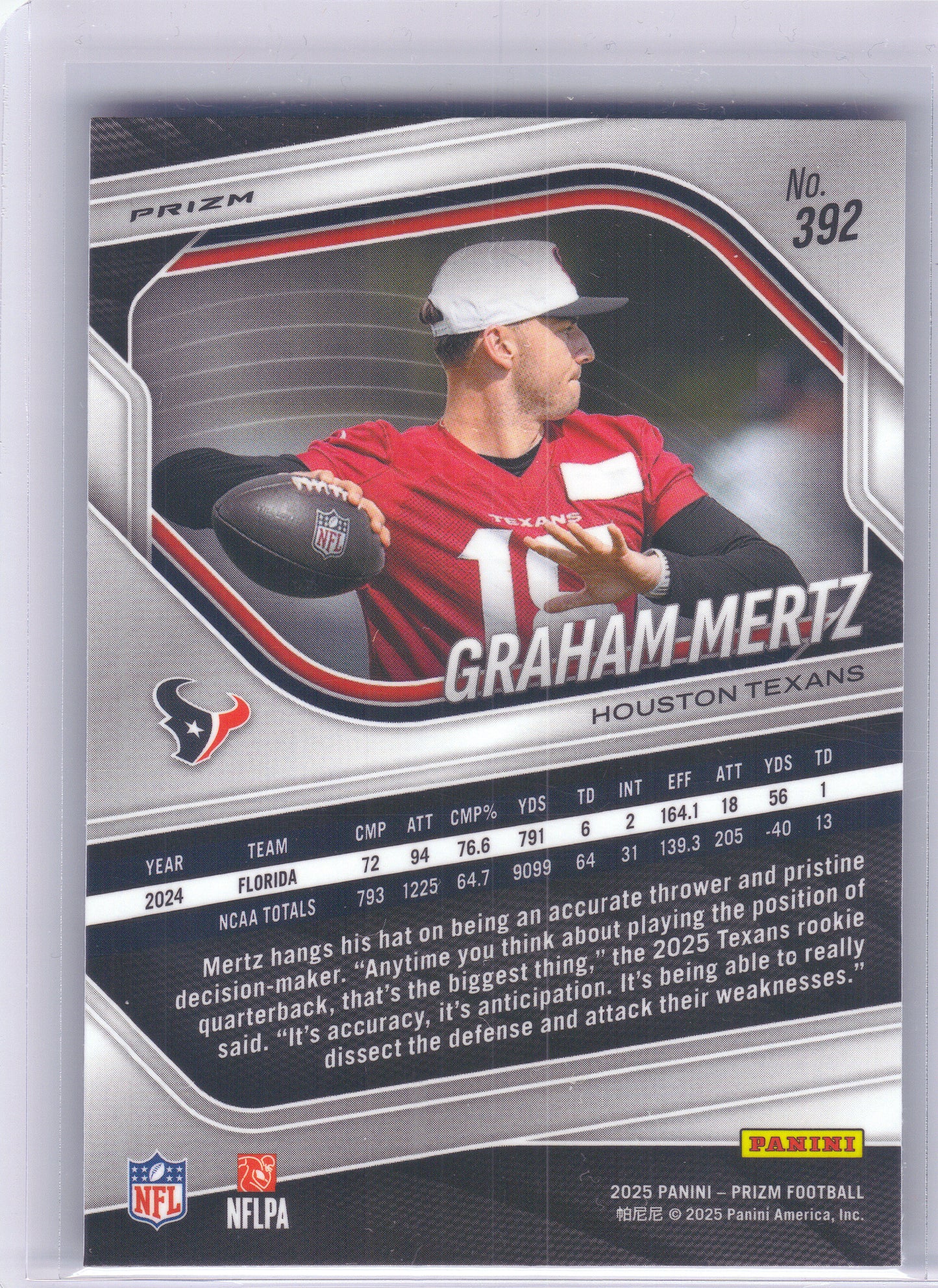 2025 Panini Prizm #392 Graham Mertz Silver Houston Texans