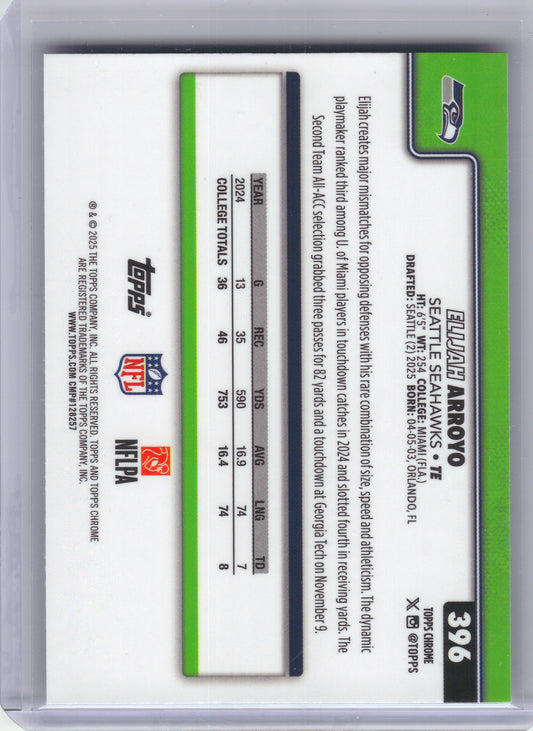 2025 Topps Chrome #396 Elijah Arroyo X-Fractor Seattle Seahawks RC