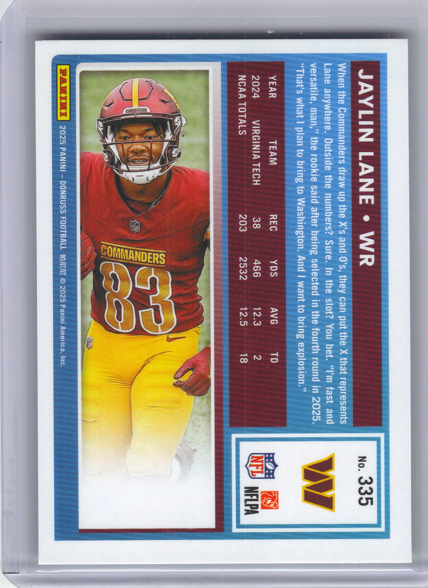 2025 Donruss #335 Jaylin Lane Press Proofs Green x Washington Commanders RC
