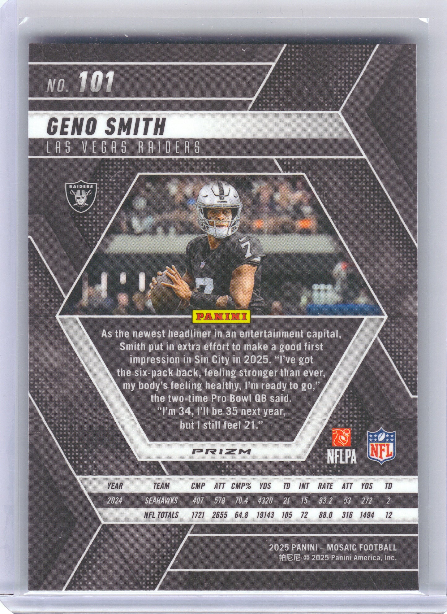 2025 Panini Mosaic #101 Geno Smith Mosaic Green Las Vegas Raiders