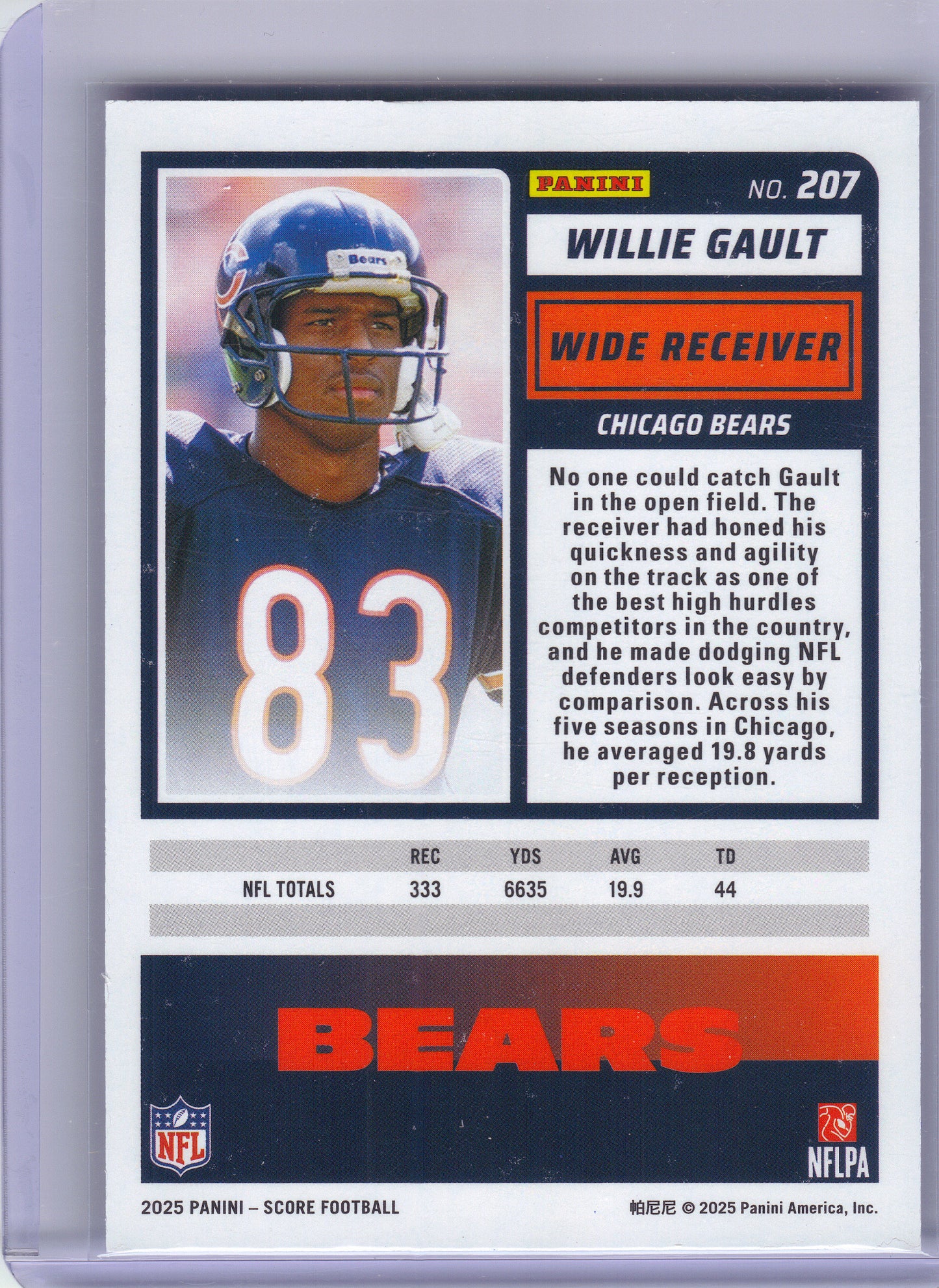 2025 Score #207 Willie Gault Cubic #/185 Chicago Bears SN