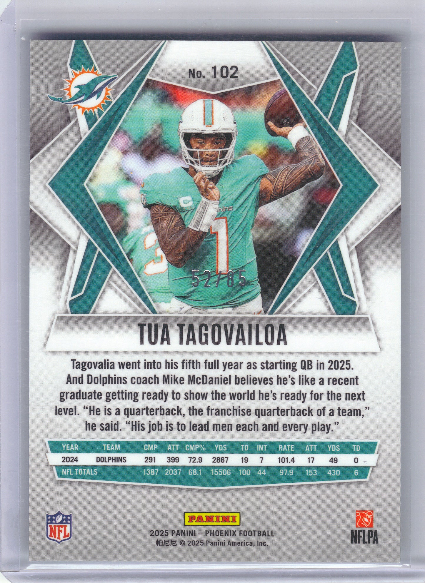 2025 Panini Phoenix #102 Tua Tagovailoa Miami Dolphins