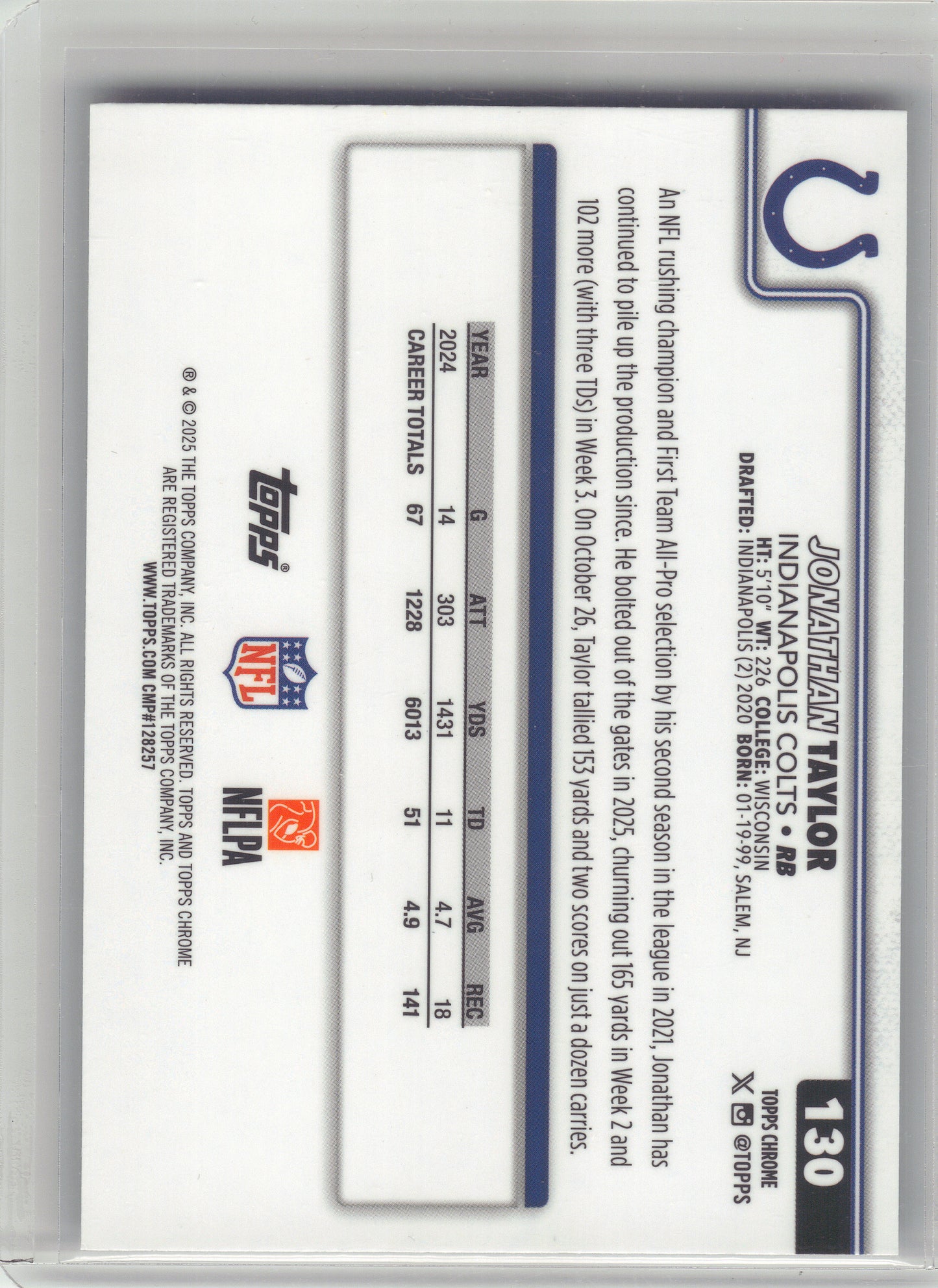 2025 Topps Chrome #130 Jonathan Taylor Neon Pulse Refractor Indianapolis Colts
