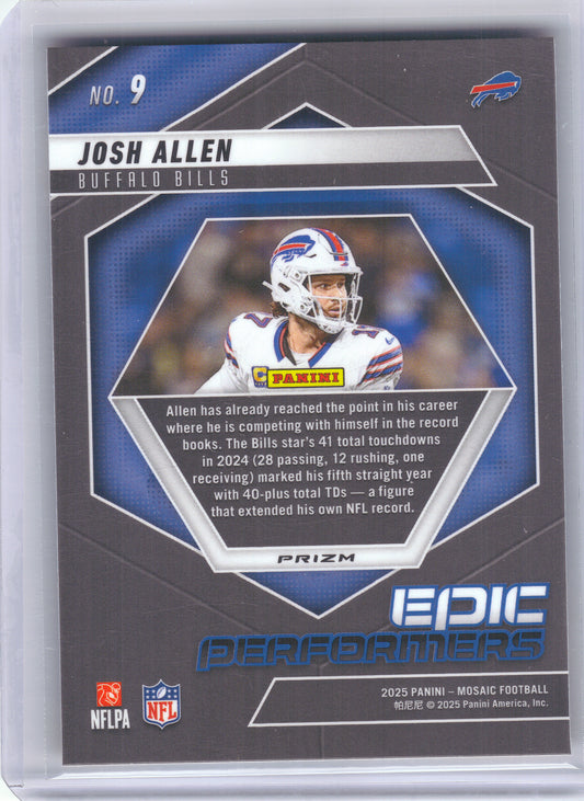 2025 Panini Mosaic #9 Josh Allen Epic Performers Mosaic Orange Fluorescent Buffalo Bills
