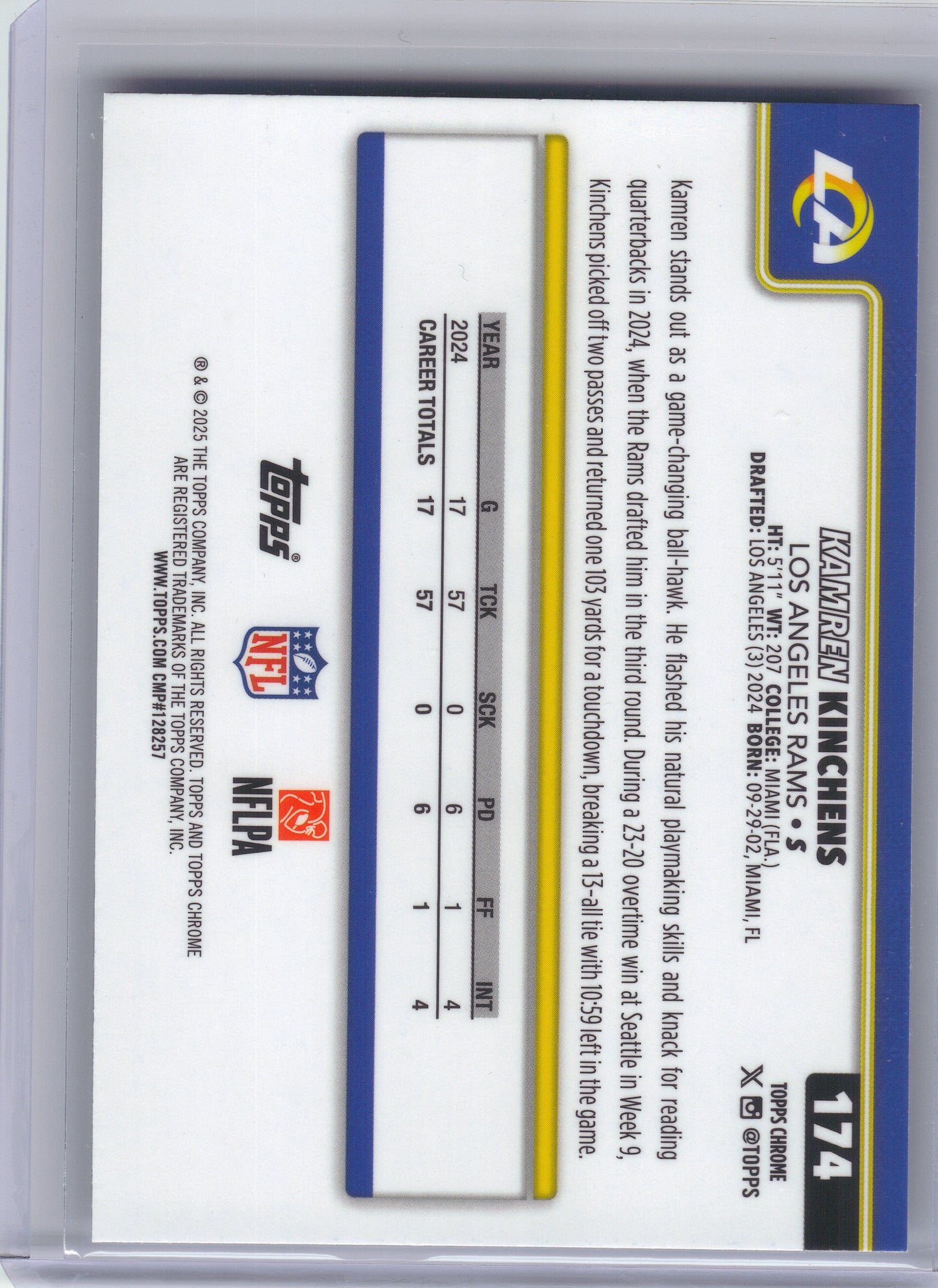 2025 Topps Chrome #174 Kamren Kinchens Ray Wave Refractor Los Angeles Rams