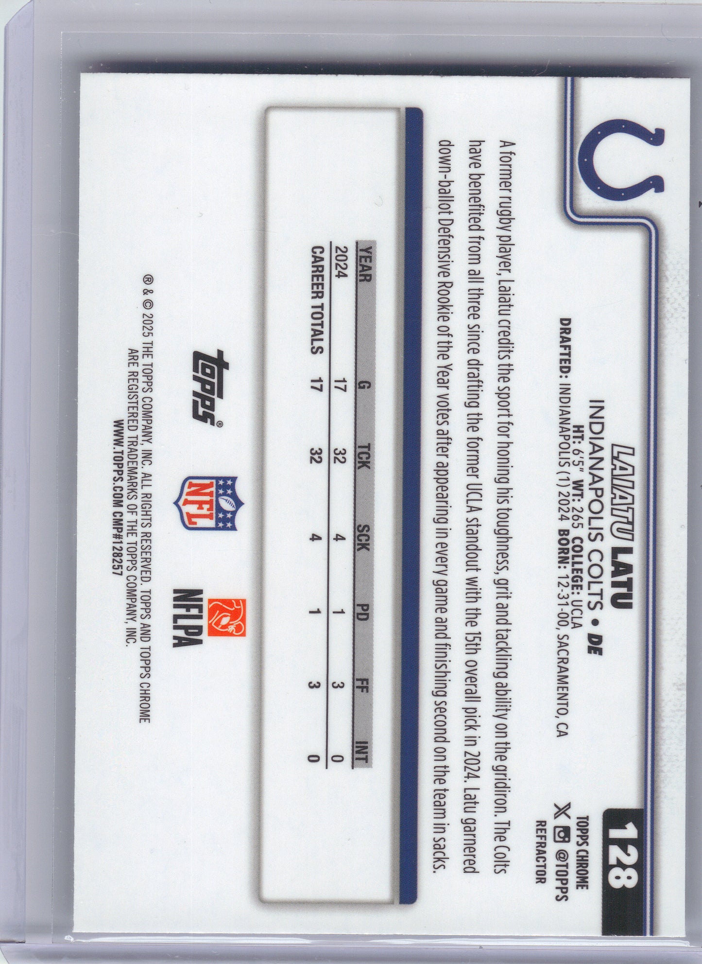 2025 Topps Chrome #128 Laiatu Latu Refractor Indianapolis Colts