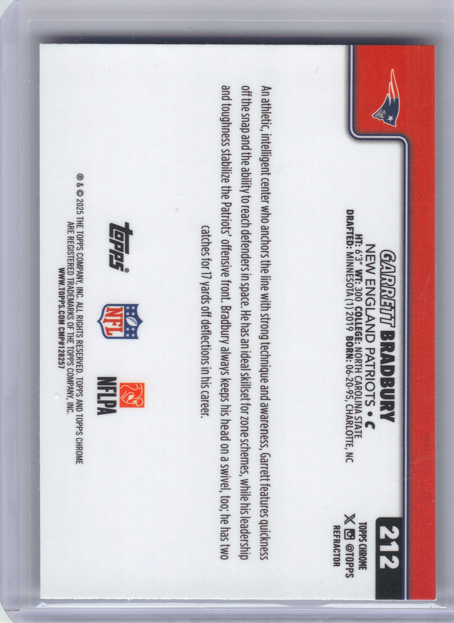 2025 Topps Chrome #212 Garrett Bradbury Refractor New England Patriots