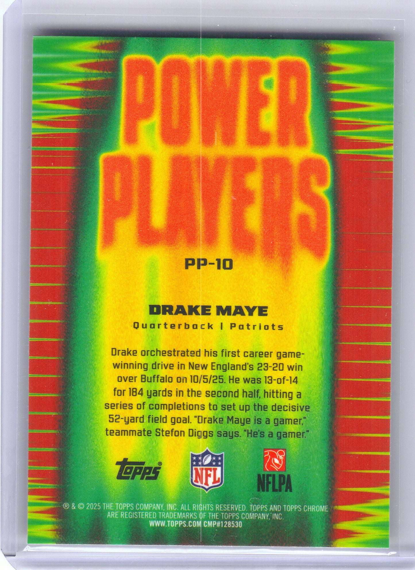 2025 Topps Chrome #PP-10 Drake Maye Power Players New England Patriots