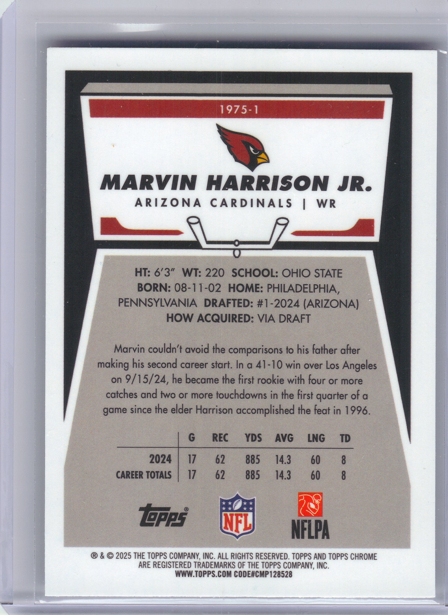 2025 Topps Chrome #1975-1 Marvin Harrison Jr. 1975 Topps Arizona Cardinals
