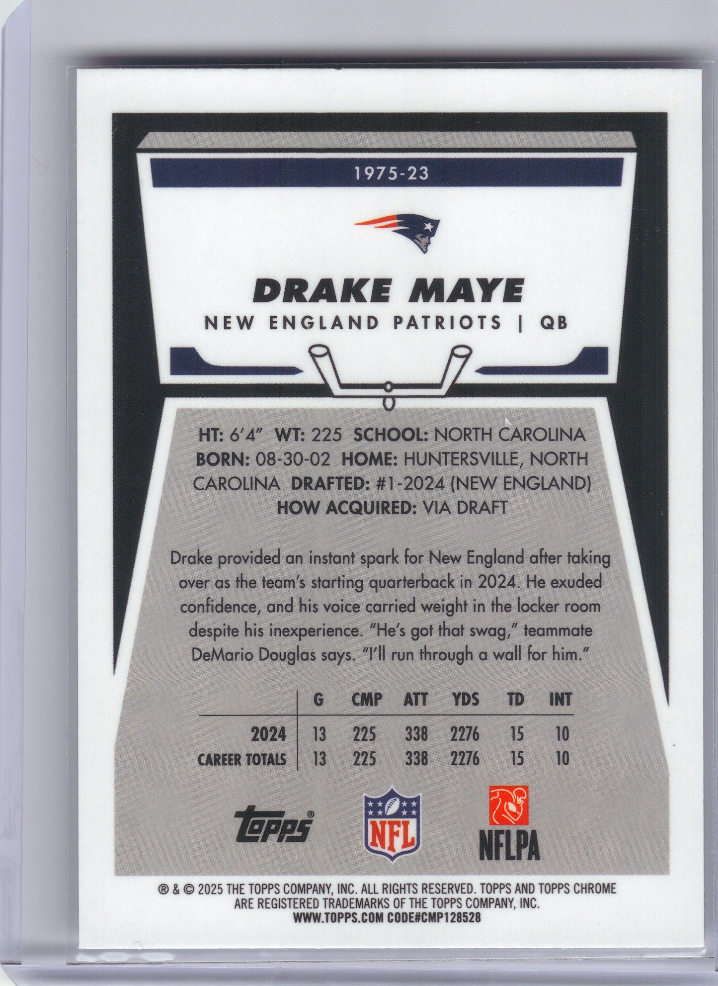 2025 Topps Chrome #1975-23 Drake Maye 1975 Topps New England Patriots
