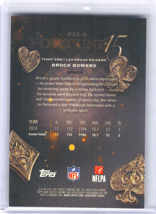 2025 Topps Chrome #F15-8 Brock Bowers Fortune 15 Refractor Las Vegas Raiders