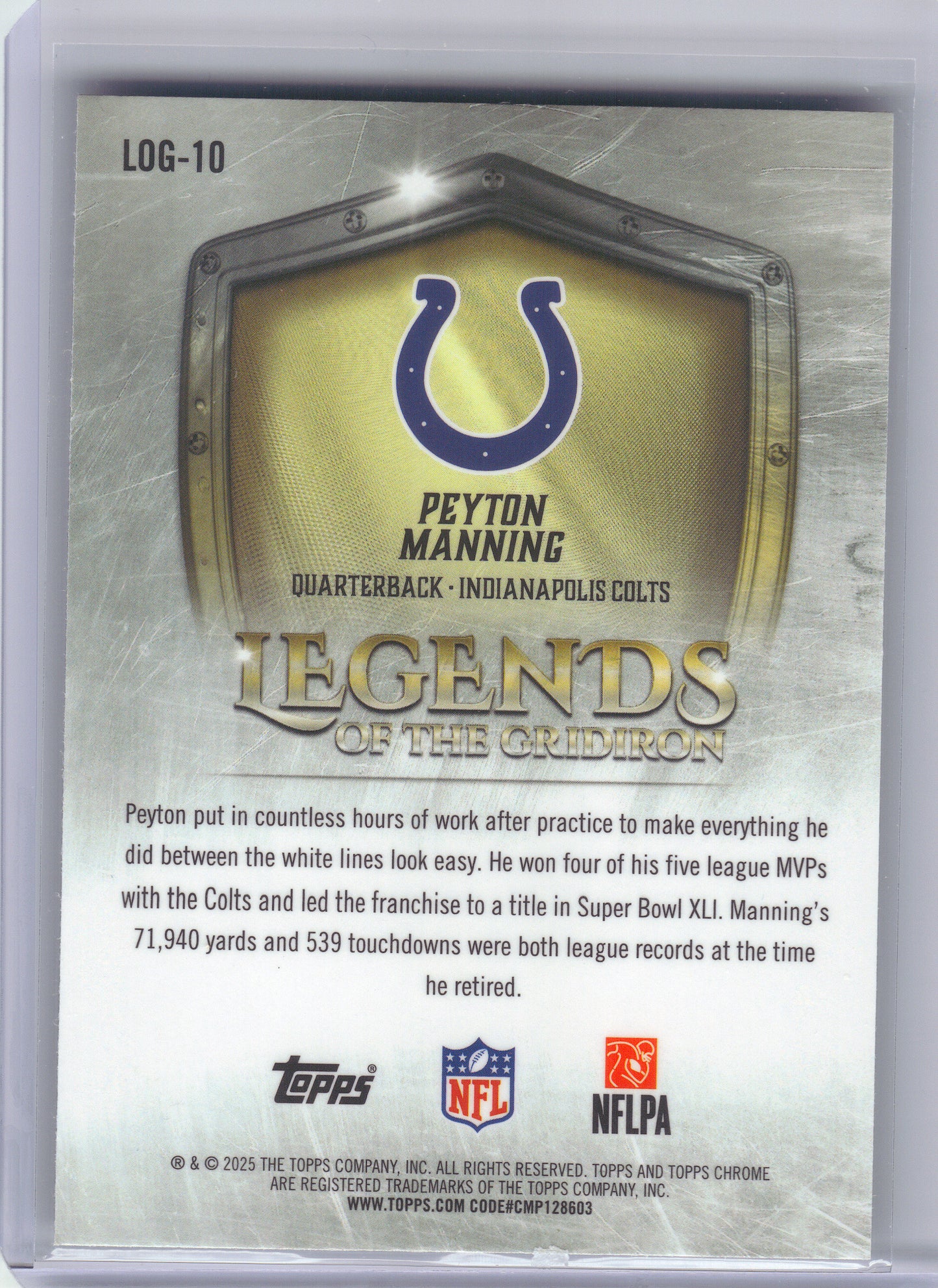 2025 Topps Chrome #LOG-10 Peyton Manning Legends of the Gridiron Indianapolis Colts