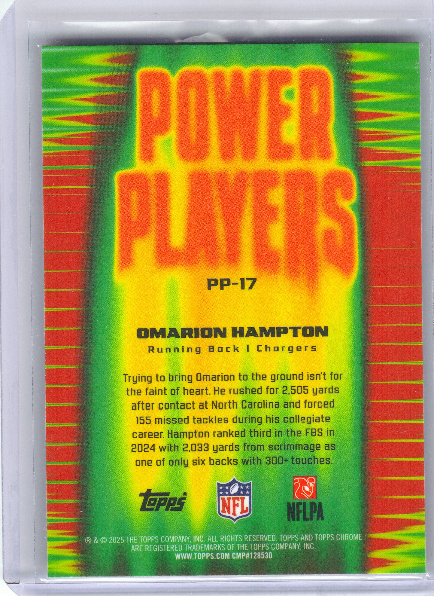 2025 Topps Chrome #PP-17 Omarion Hampton Power Players Los Angeles Chargers