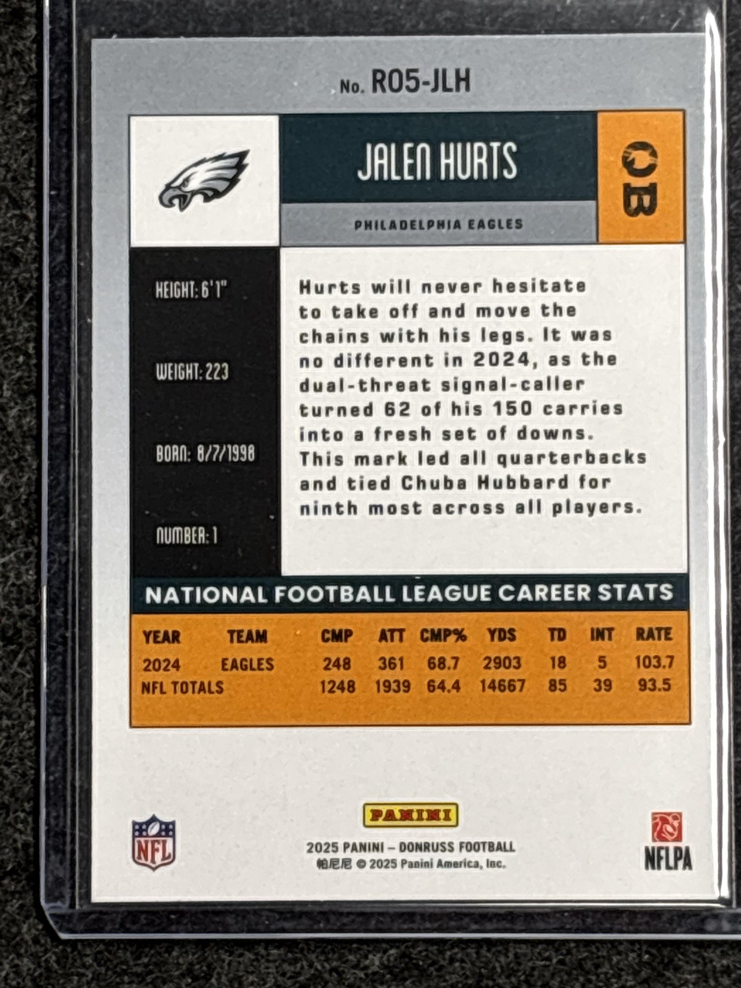 2025 Donruss #R05-JLH Jalen Hurts Retro 2005 Philadelphia Eagles