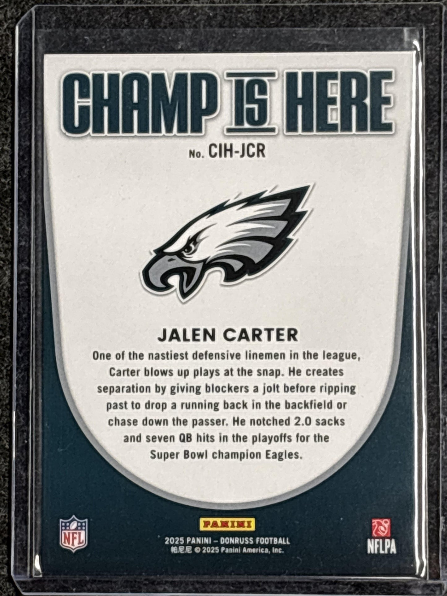 2025 Donruss #CIH-JCR Jalen Carter Champ is Here Philadelphia Eagles