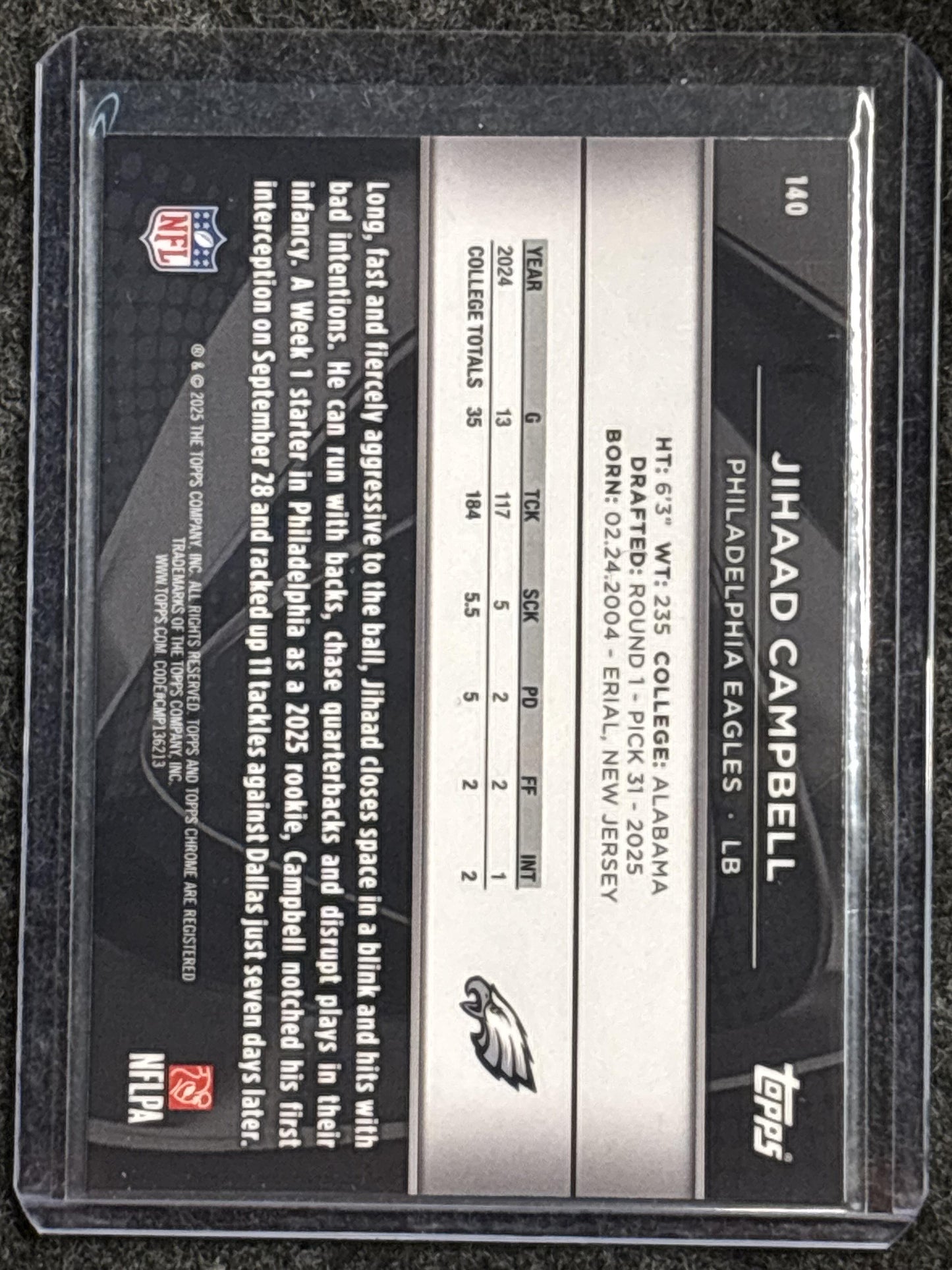 2025 Topps Chrome Black #140 Jihaad Campbell Philadelphia Eagles