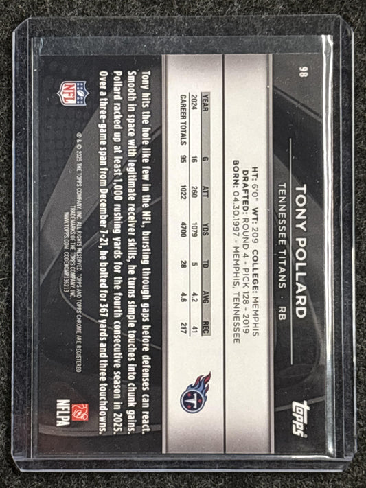 2025 Topps Chrome Black #98 Tony Pollard Blue /150 SN
