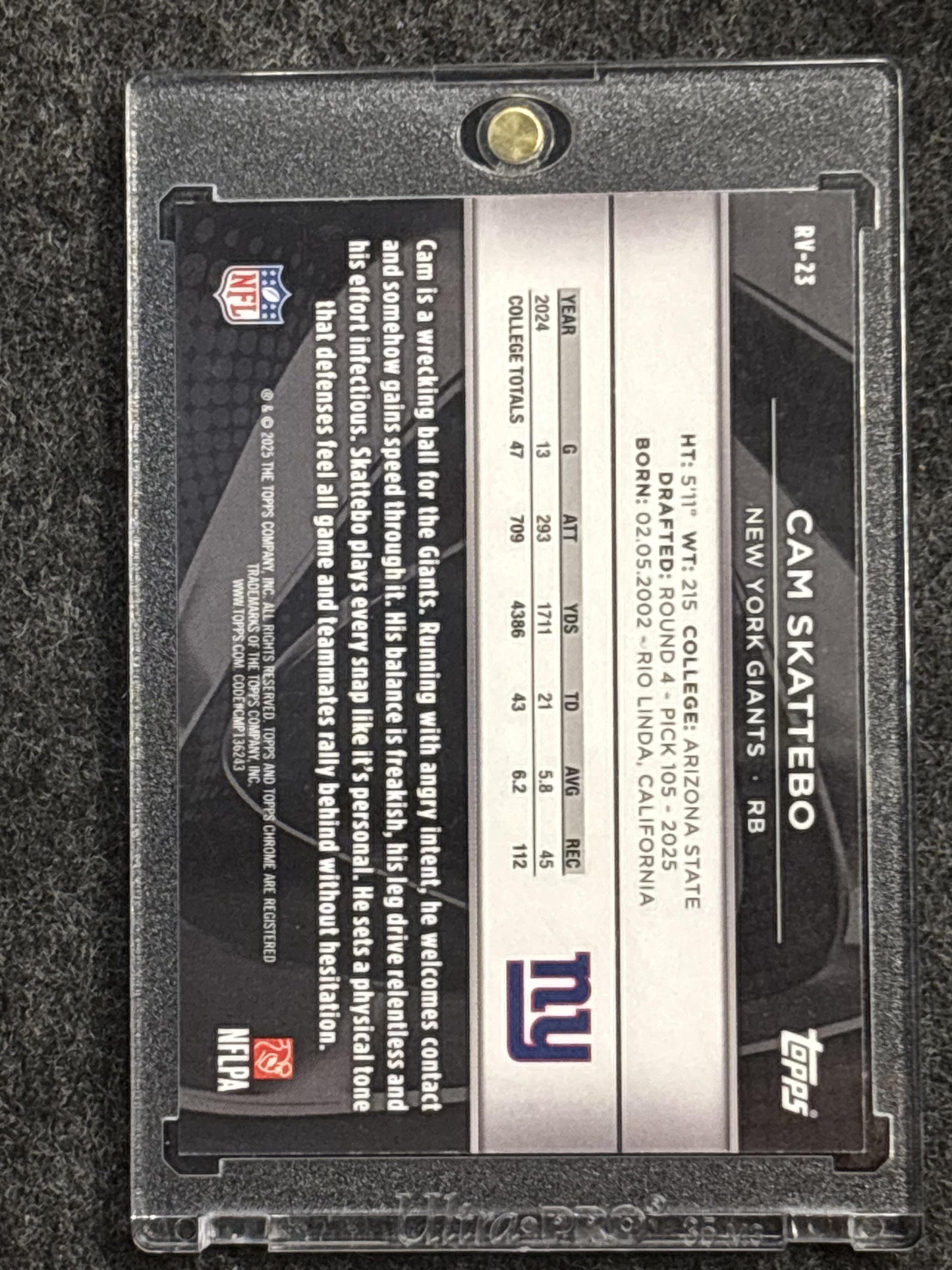 2025 Topps Chrome Black #RV-23 Cam Skattebo Rookie Variations Orange Refractor #/25 New York Giants SN