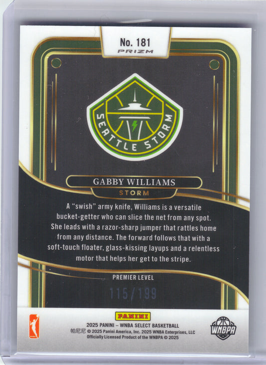2025 Panini Select WNBA #181 Gabby Williams Blue Scope Prizms #/199 Seattle Storm SN