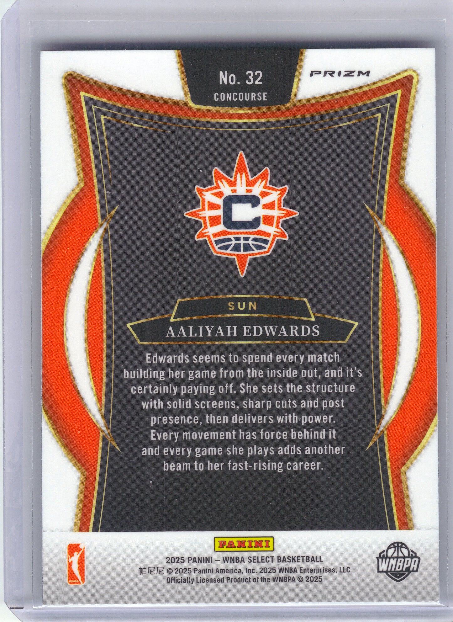 2025 Panini Select WNBA #32 Aaliyah Edwards Silver Prizms Connecticut Sun