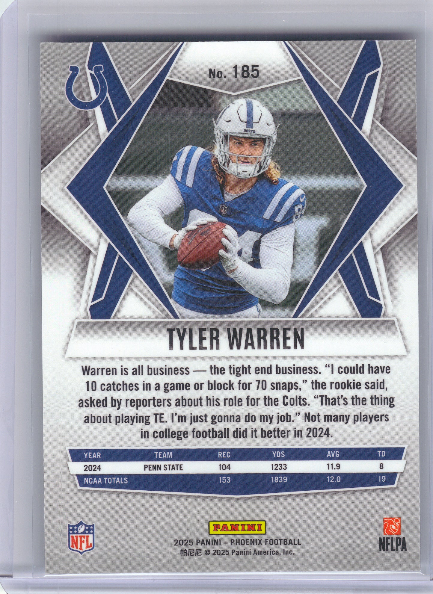 2025 Panini Phoenix #185 Tyler Warren Indianapolis Colts Rookie
