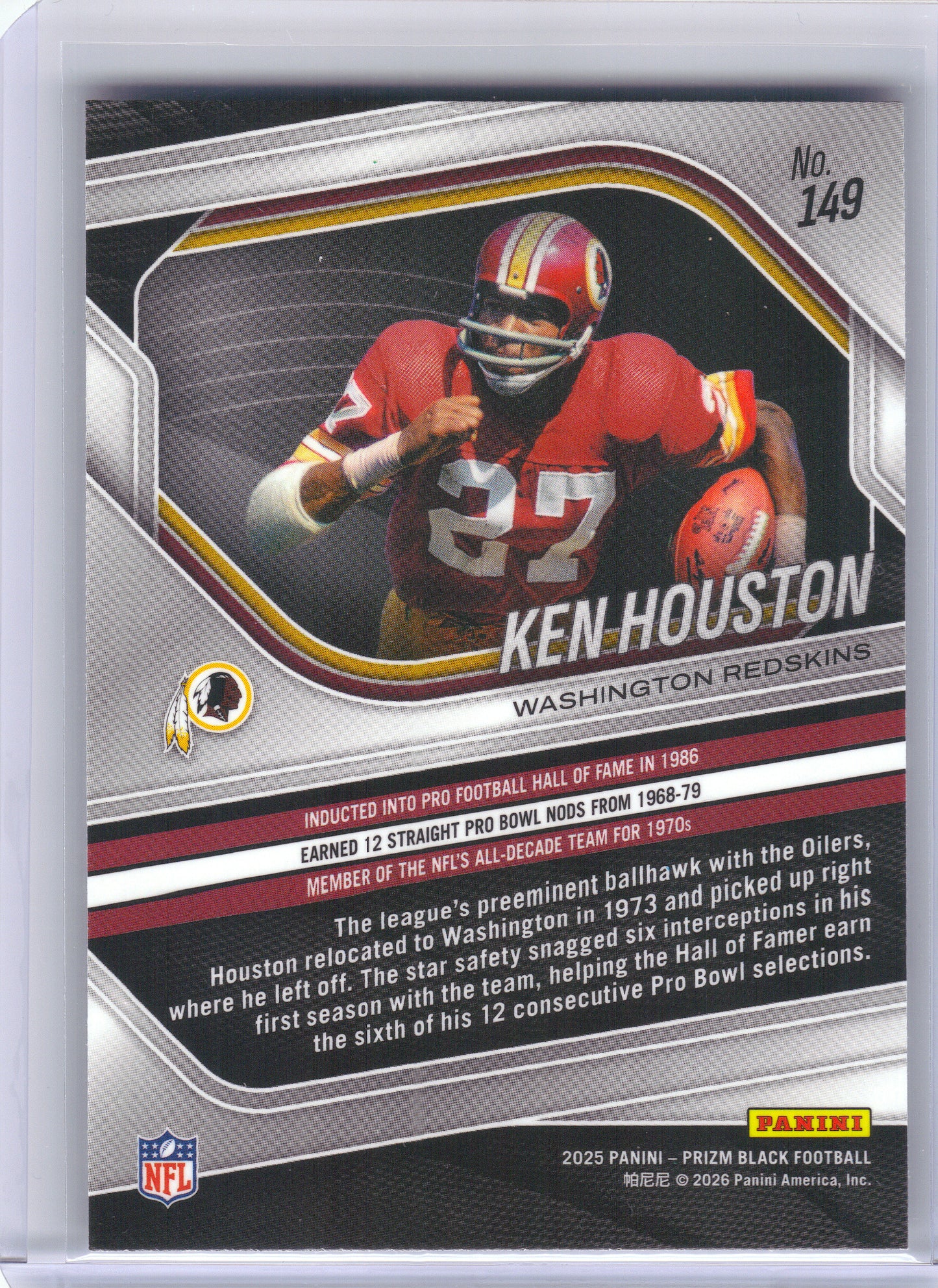 2025 Panini Prizm Black #149 Ken Houston Washington Redskins