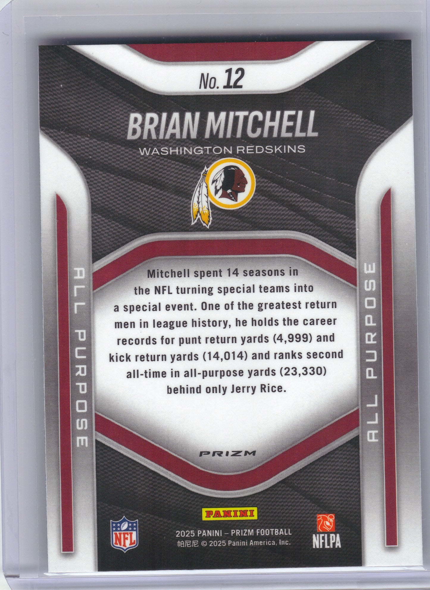 2025 Panini Prizm #12 Brian Mitchell All Purpose Prizms No Huddle Washington Redskins