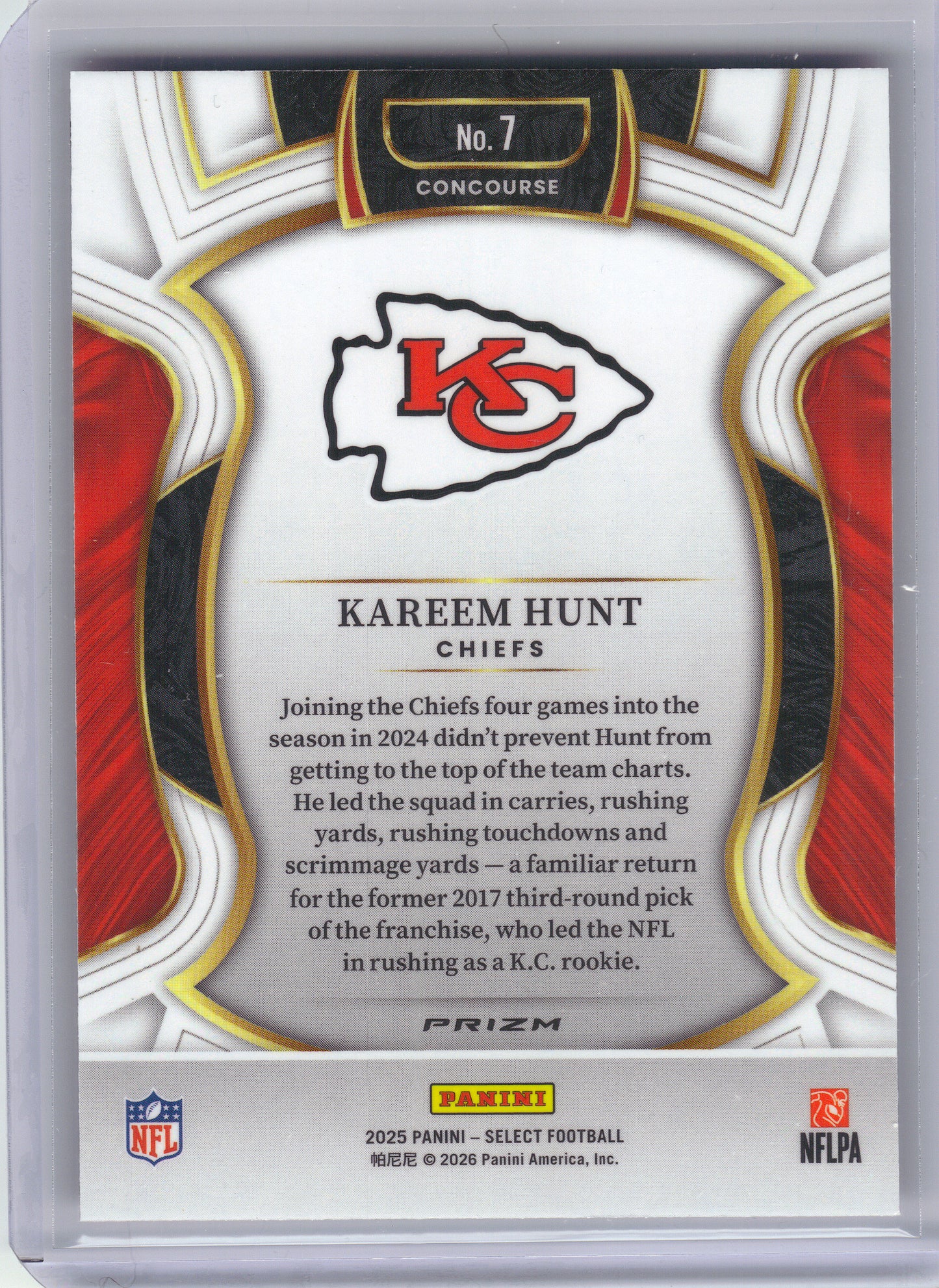 2025 Panini Select #7 Kareem Hunt Pink Prizm Shock Kansas City Chiefs